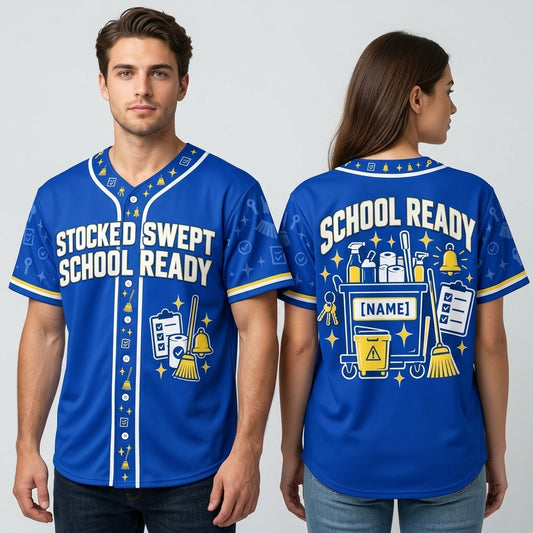 Personalized School Custodian Stocked Swept School Ready Baseball Jersey - Janitor Gift - mockup 1