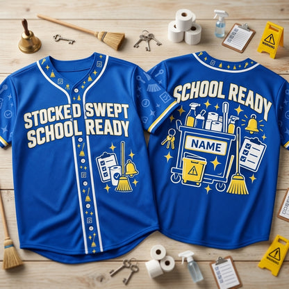 Personalized School Custodian Stocked Swept School Ready Baseball Jersey - Janitor Gift - mockup 2