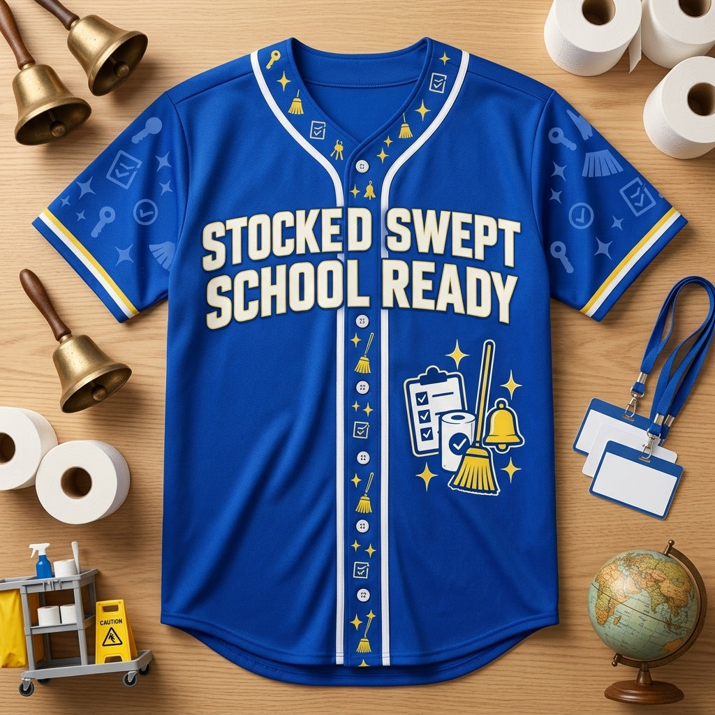 Personalized School Custodian Stocked Swept School Ready Baseball Jersey - Janitor Gift - mockup 3