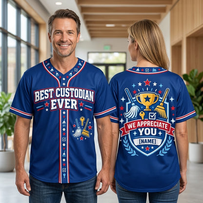 Personalized Best Custodian Ever Baseball Jersey – Custodian Appreciation Day Gift - mockup 1