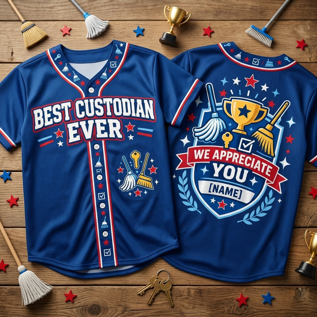 Personalized Best Custodian Ever Baseball Jersey – Custodian Appreciation Day Gift - mockup 2