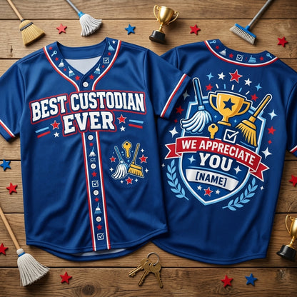 Personalized Best Custodian Ever Baseball Jersey – Custodian Appreciation Day Gift - mockup 2