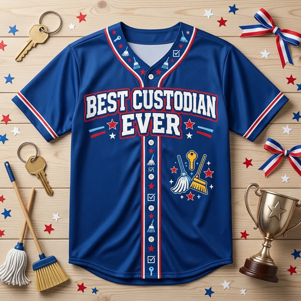 Personalized Best Custodian Ever Baseball Jersey – Custodian Appreciation Day Gift - mockup 3
