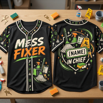 Custom School Custodian Mess Fixer Baseball Jersey - Personalized Janitor Uniform Gift - mockup 2