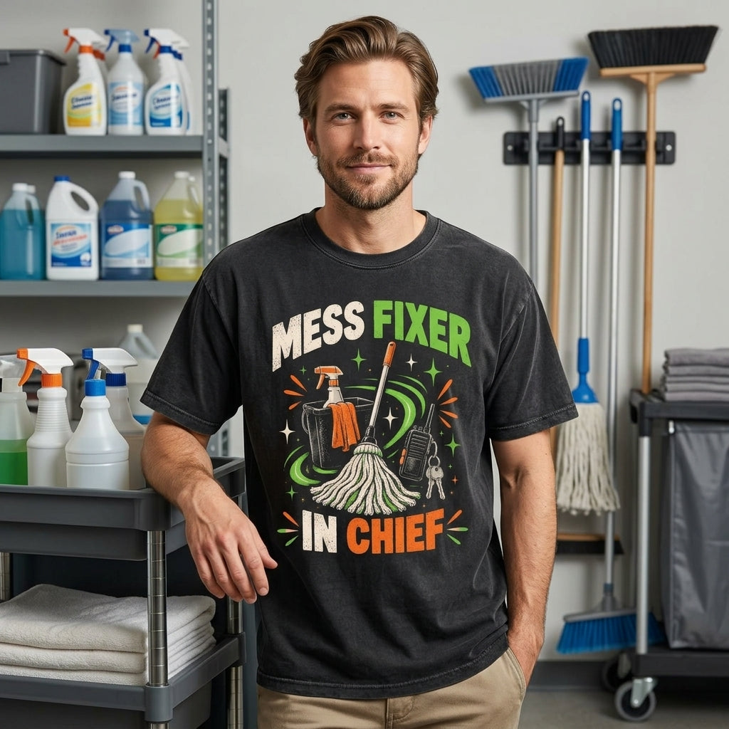 School Custodian Mess Fixer In Chief T-shirt Sweatshirt Hoodie – Janitor Gift - mockup 1
