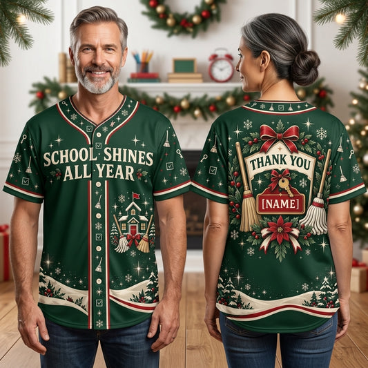 Personalized School Custodian Holiday Thank You Baseball Jersey – Staff Appreciation Gift - mockup 1