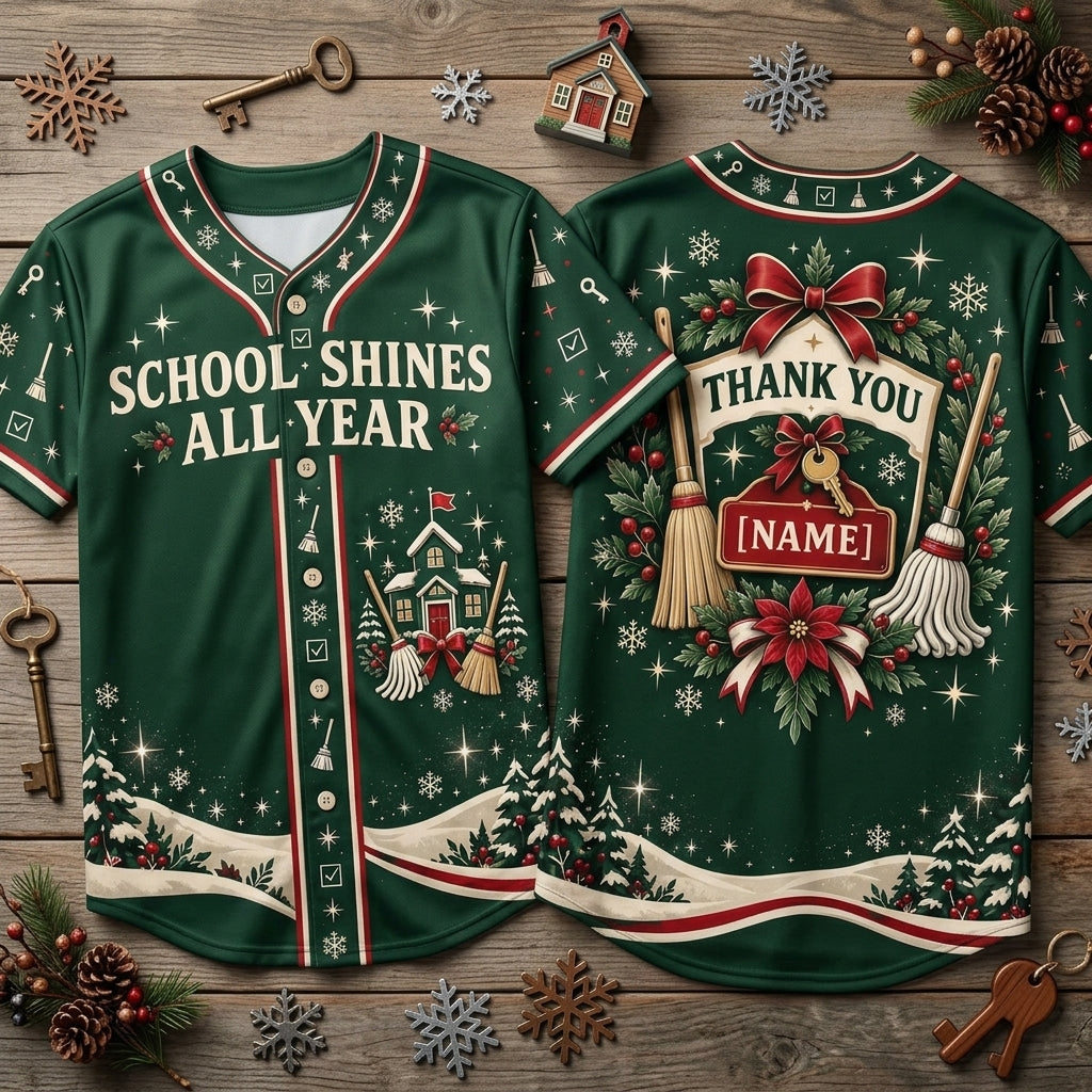 Personalized School Custodian Holiday Thank You Baseball Jersey – Staff Appreciation Gift - mockup 2