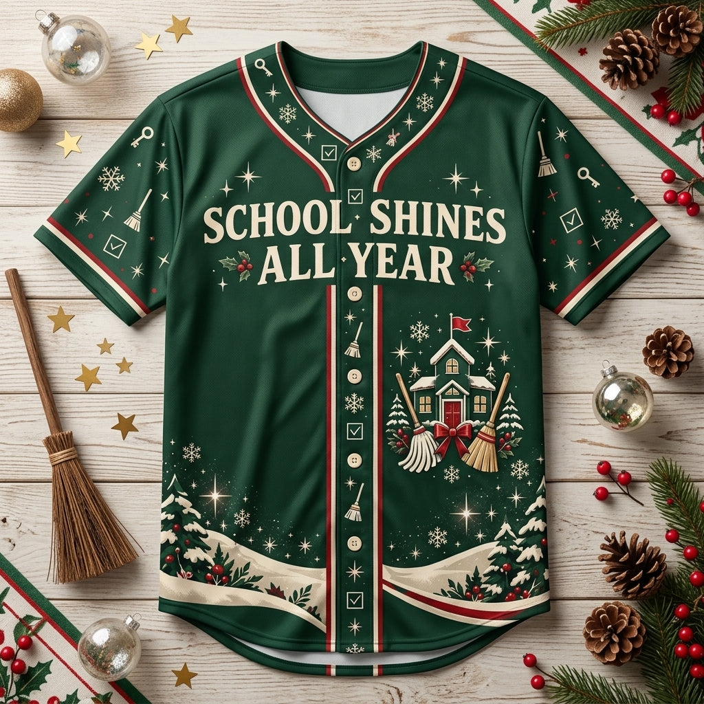 Personalized School Custodian Holiday Thank You Baseball Jersey – Staff Appreciation Gift - mockup 3