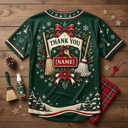 Personalized School Custodian Holiday Thank You Baseball Jersey – Staff Appreciation Gift - mockup 4