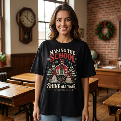 Making The School Shine All Year Custodian T-shirt Sweatshirt Hoodie - School Staff Holiday Gift - mockup 1