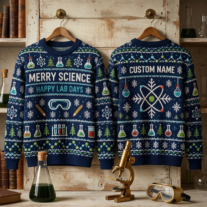 Personalized Science Teacher Christmas Lab Ugly Sweater - Happy Lab Days - mockup 3