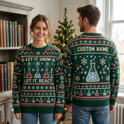 Personalized Chemistry Teacher Holiday Reaction Ugly Sweater – Festive Science Gift - mockup 1