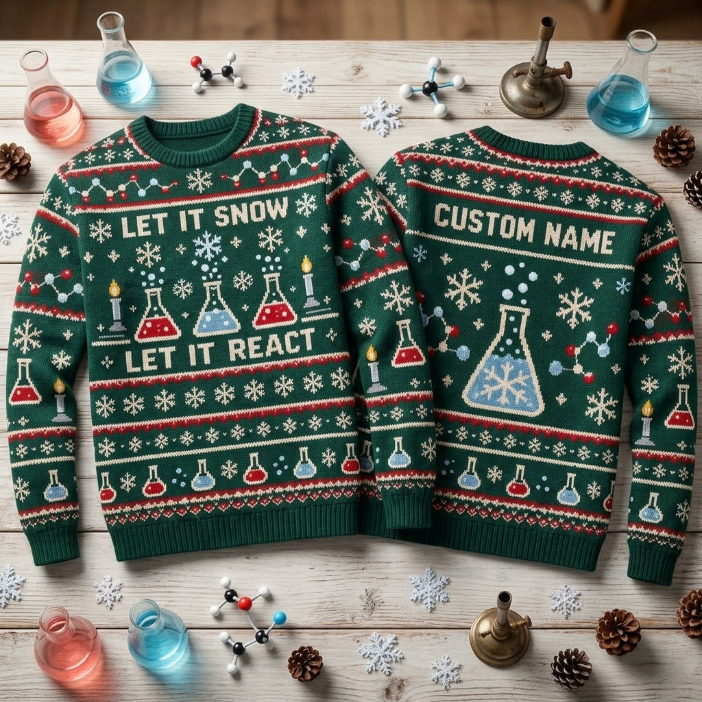 Personalized Chemistry Teacher Holiday Reaction Ugly Sweater – Festive Science Gift - mockup 2