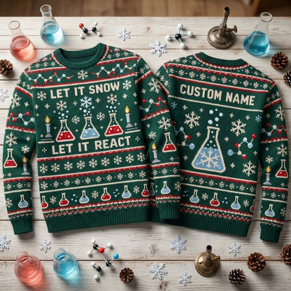 Personalized Chemistry Teacher Holiday Reaction Ugly Sweater – Festive Science Gift - mockup 2