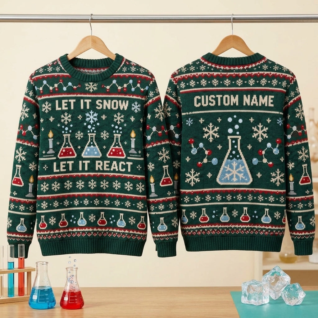 Personalized Chemistry Teacher Holiday Reaction Ugly Sweater – Festive Science Gift - mockup 3