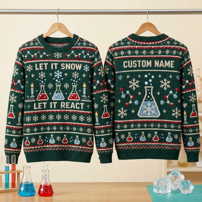 Personalized Chemistry Teacher Holiday Reaction Ugly Sweater – Festive Science Gift - mockup 3