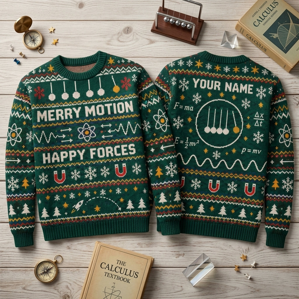 Personalized Physics Teacher Merry Motion Ugly Sweater – Science Gift - mockup 2
