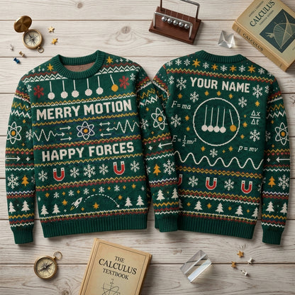 Personalized Physics Teacher Merry Motion Ugly Sweater – Science Gift - mockup 2