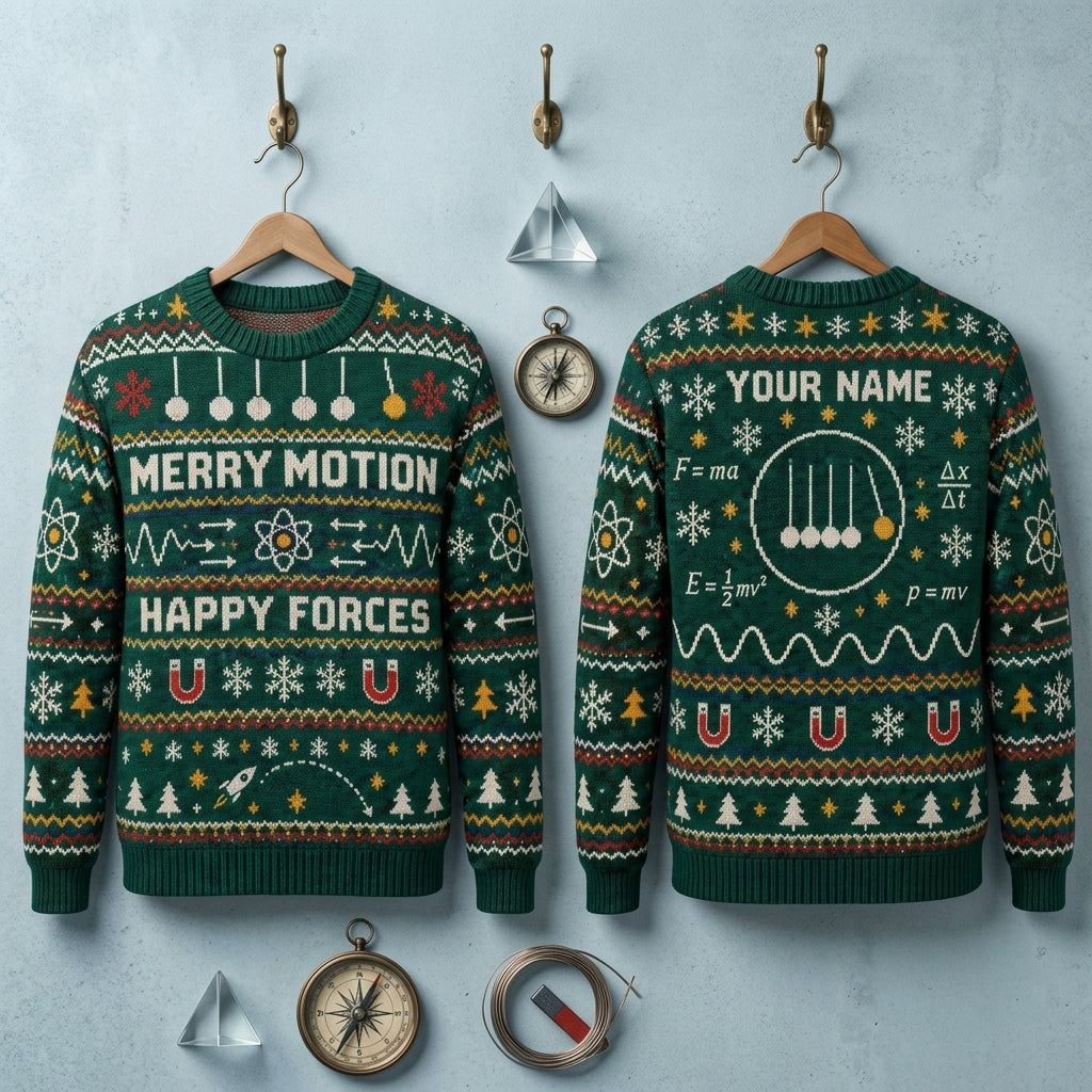 Personalized Physics Teacher Merry Motion Ugly Sweater – Science Gift - mockup 3