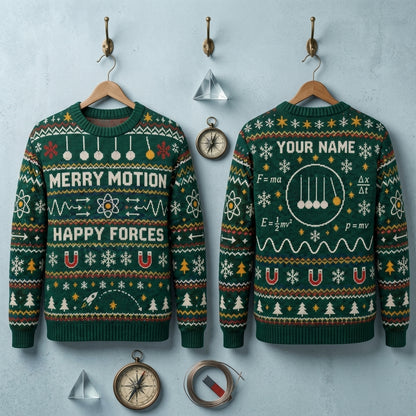 Personalized Physics Teacher Merry Motion Ugly Sweater – Science Gift - mockup 3