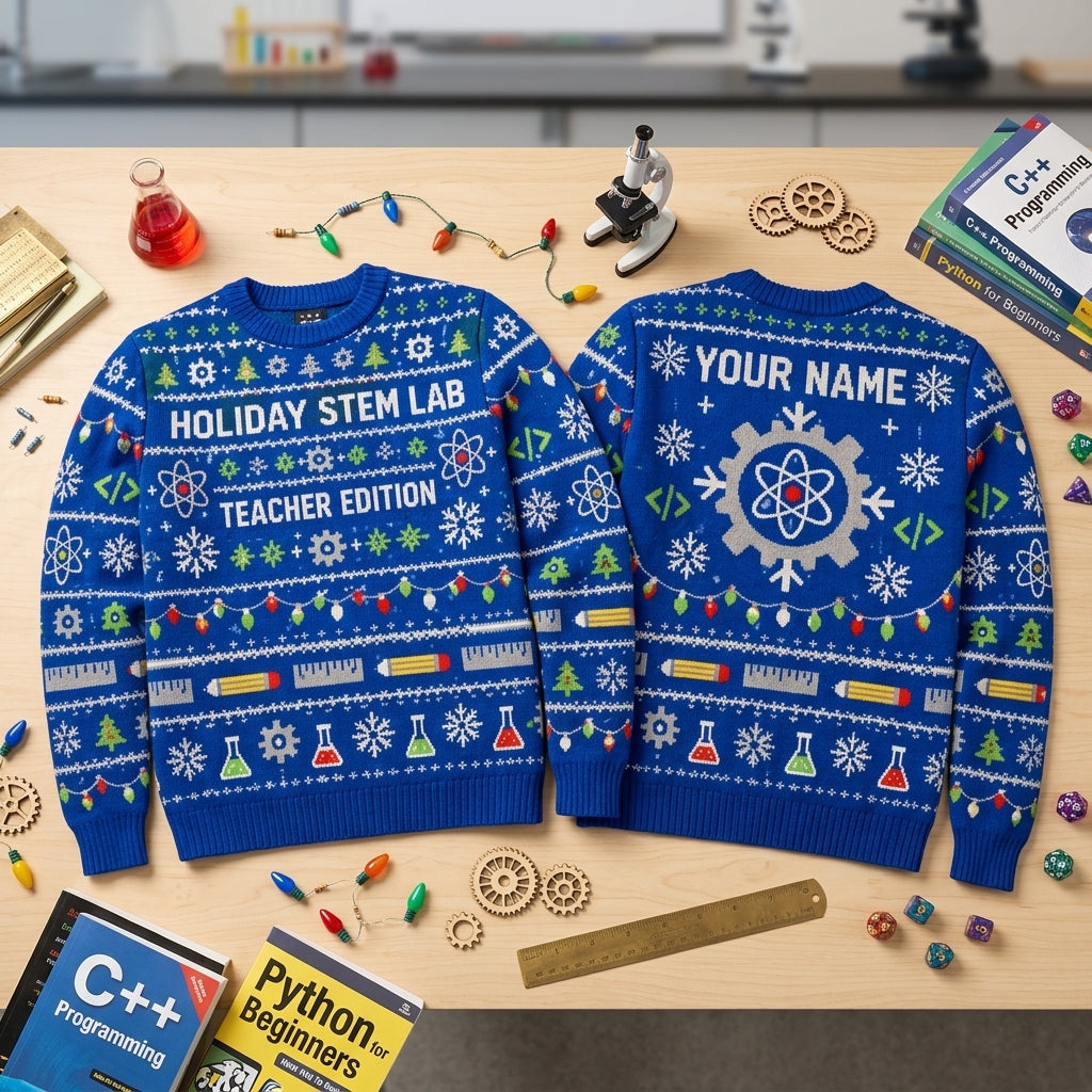Personalized STEM Teacher Winter Lab Ugly Sweater - Custom Holiday Science Gift - mockup 2