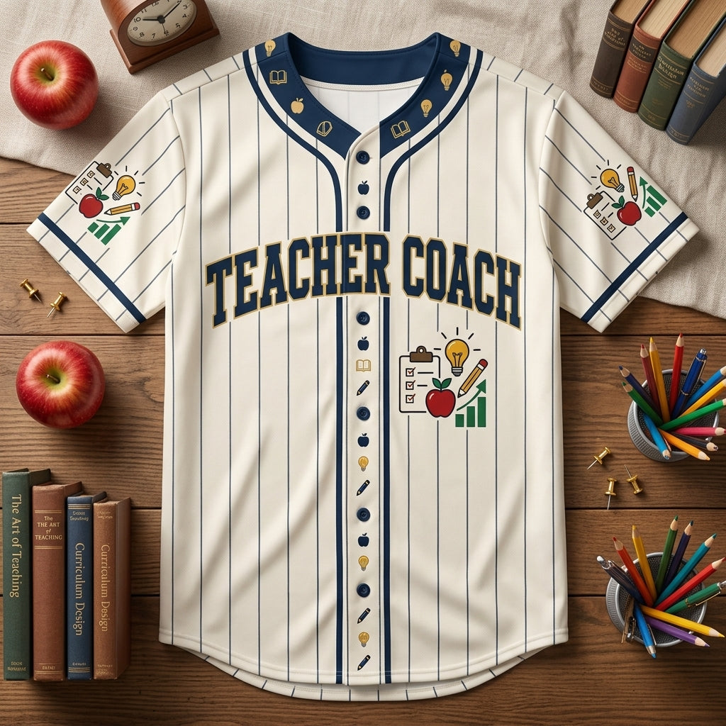 Personalized Teacher Coach Baseball Jersey - Custom Instructional Coach Pinstripe Shirt - mockup 3