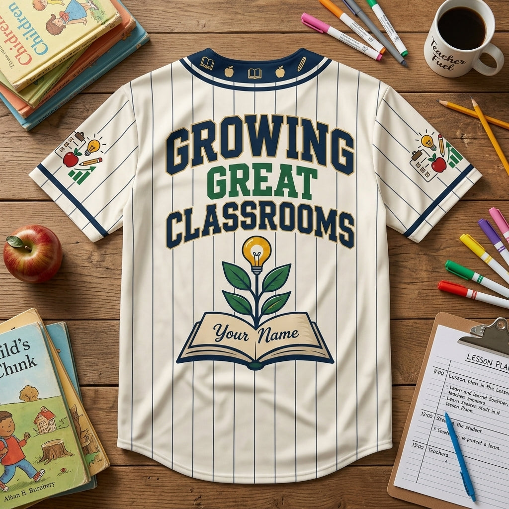 Personalized Teacher Coach Baseball Jersey - Custom Instructional Coach Pinstripe Shirt - mockup 4
