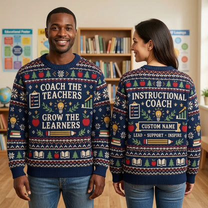 Custom Instructional Coach Ugly Sweater - Personalized School Leader Gift - mockup 1