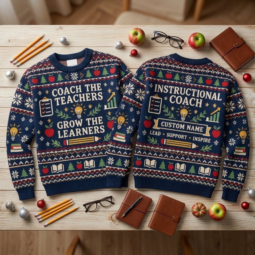 Custom Instructional Coach Ugly Sweater - Personalized School Leader Gift - mockup 2