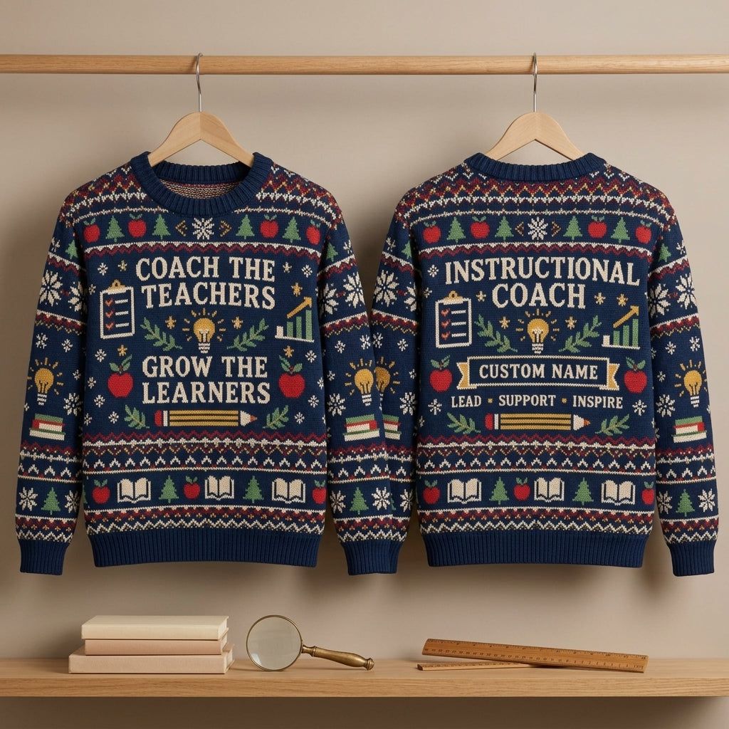Custom Instructional Coach Ugly Sweater - Personalized School Leader Gift - mockup 3