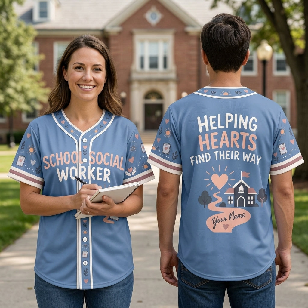 Custom School Social Worker Baseball Jersey - Helping Hearts Find Their Way - mockup 1