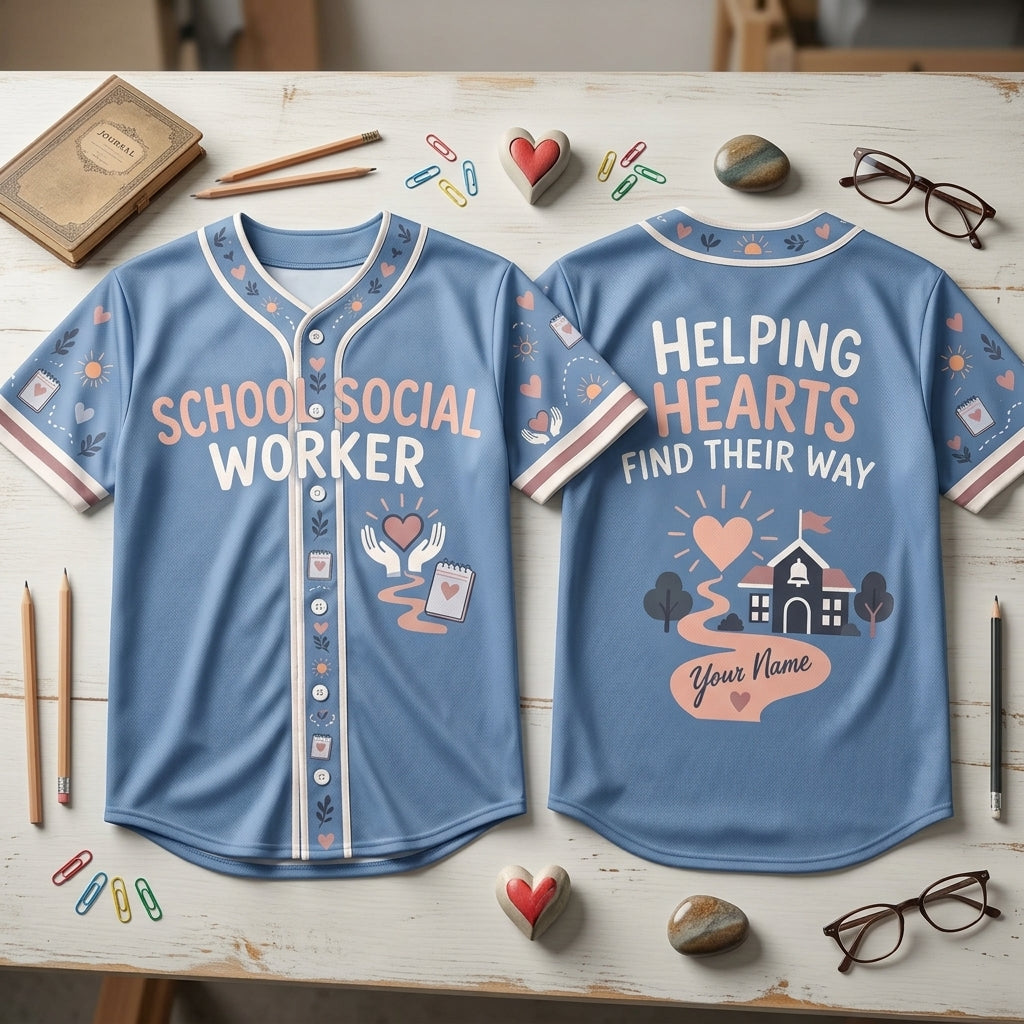 Custom School Social Worker Baseball Jersey - Helping Hearts Find Their Way - mockup 2