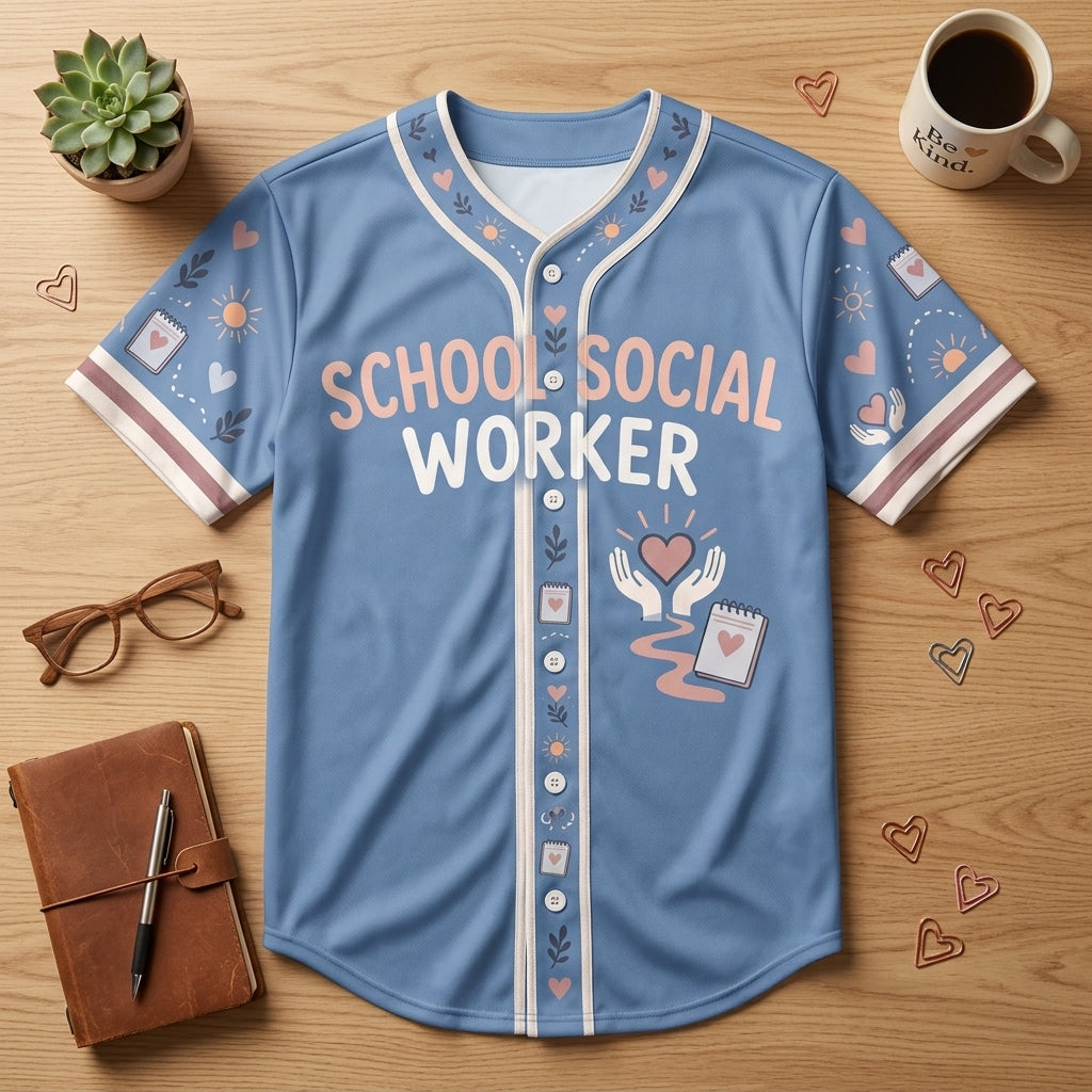Custom School Social Worker Baseball Jersey - Helping Hearts Find Their Way - mockup 3