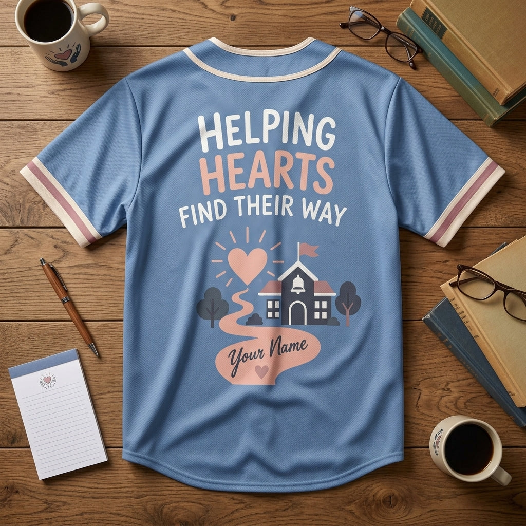 Custom School Social Worker Baseball Jersey - Helping Hearts Find Their Way - mockup 4