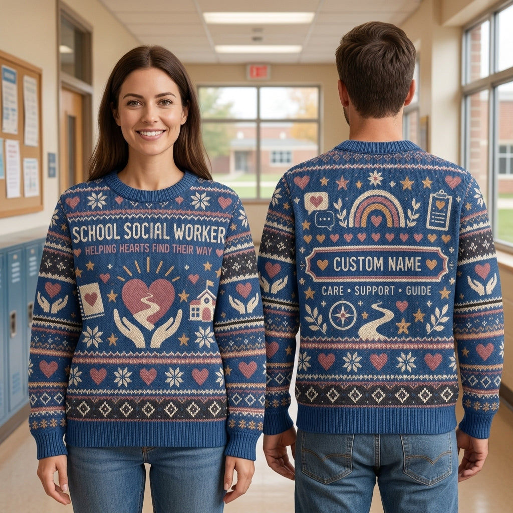Personalized School Social Worker Ugly Sweater - Helping Hearts Gift - mockup 1