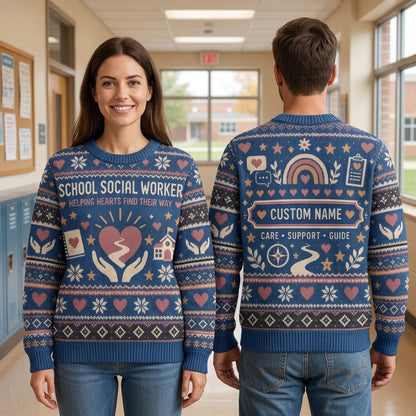 Personalized School Social Worker Ugly Sweater - Helping Hearts Gift - mockup 1