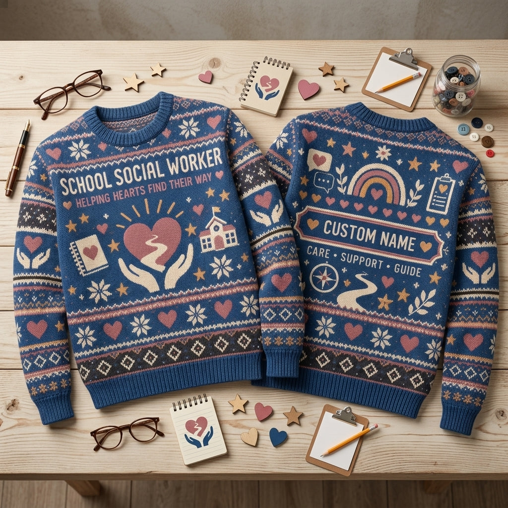 Personalized School Social Worker Ugly Sweater - Helping Hearts Gift - mockup 2