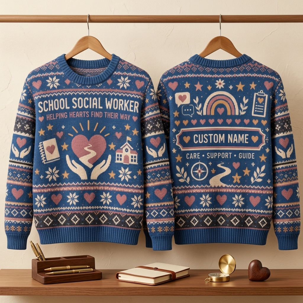 Personalized School Social Worker Ugly Sweater - Helping Hearts Gift - mockup 3