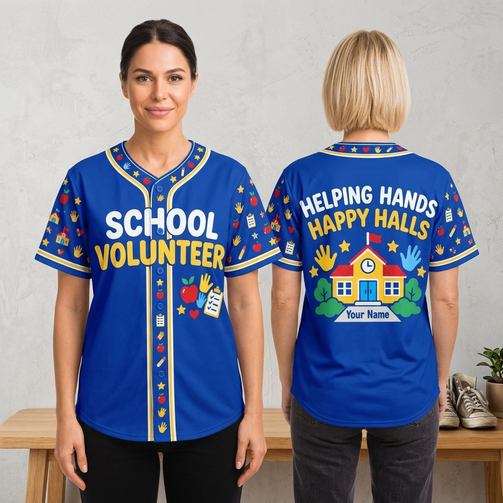 Custom School Volunteer Baseball Jersey - Helping Hands Happy Halls - mockup 1