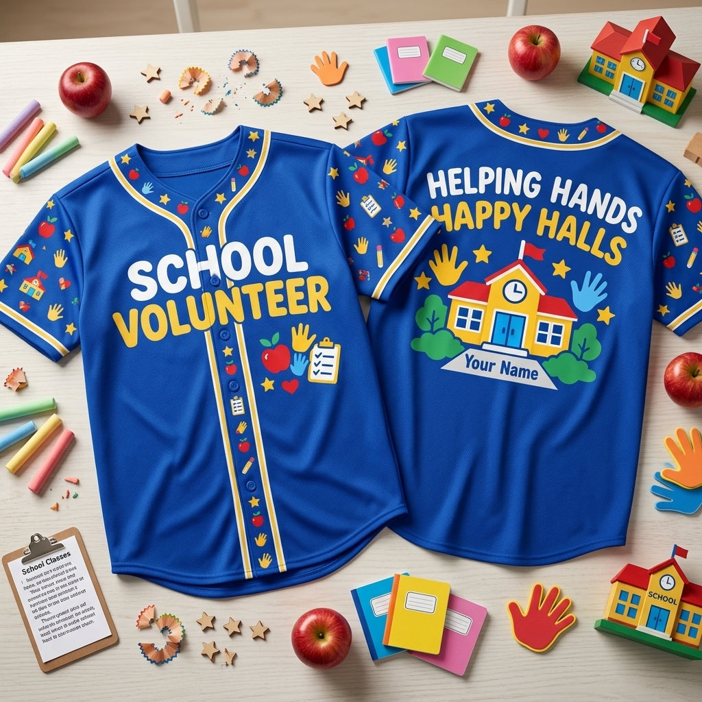 Custom School Volunteer Baseball Jersey - Helping Hands Happy Halls - mockup 2