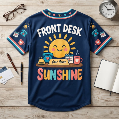 Custom Front Desk Sunshine School Receptionist Baseball Jersey – Personalized Office Apparel - mockup 4