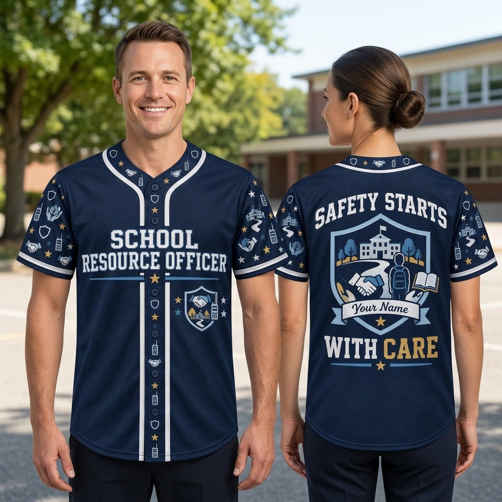 Personalized School Resource Officer Baseball Jersey – Safety Starts With Care Uniform - mockup 1