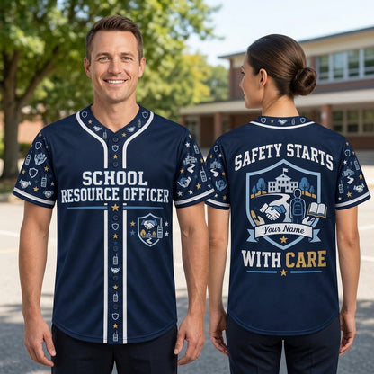 Personalized School Resource Officer Baseball Jersey – Safety Starts With Care Uniform - mockup 1