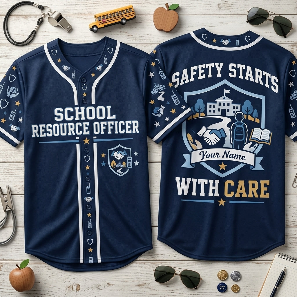 Personalized School Resource Officer Baseball Jersey – Safety Starts With Care Uniform - mockup 2