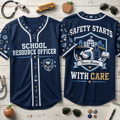 Personalized School Resource Officer Baseball Jersey – Safety Starts With Care Uniform - mockup 2