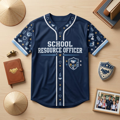 Personalized School Resource Officer Baseball Jersey – Safety Starts With Care Uniform - mockup 3