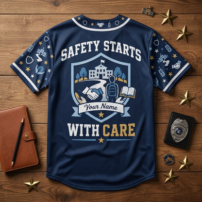 Personalized School Resource Officer Baseball Jersey – Safety Starts With Care Uniform - mockup 4