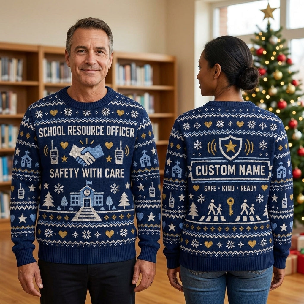 Personalized School Resource Officer Ugly Sweater – Custom SRO Safety Gift - mockup 1
