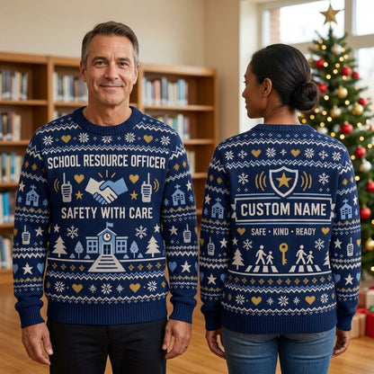 Personalized School Resource Officer Ugly Sweater – Custom SRO Safety Gift - mockup 1