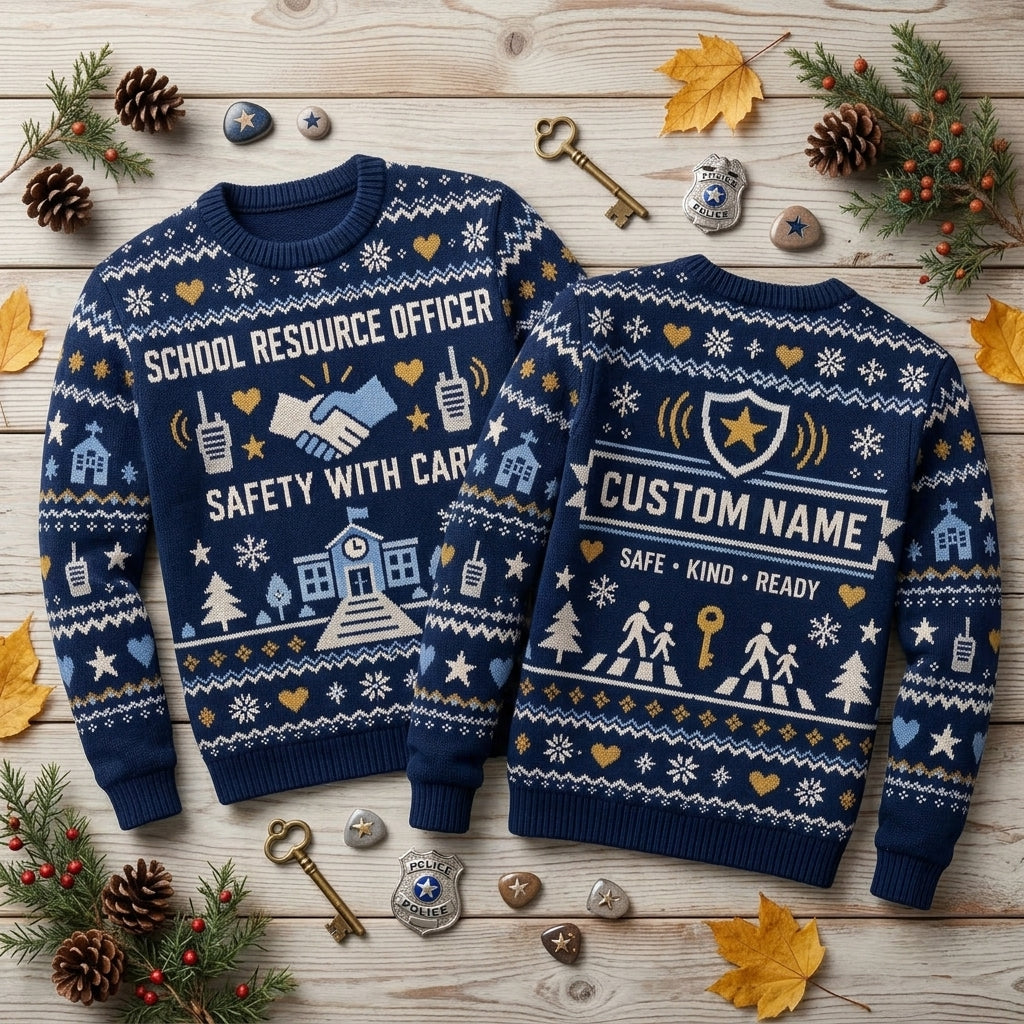 Personalized School Resource Officer Ugly Sweater – Custom SRO Safety Gift - mockup 2